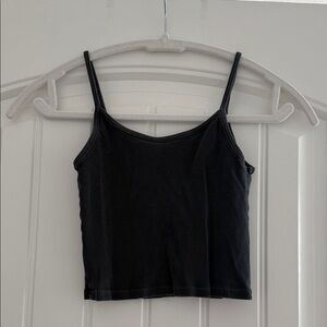 Classic Black Ribbed Spaghetti-Strap Crop Tank